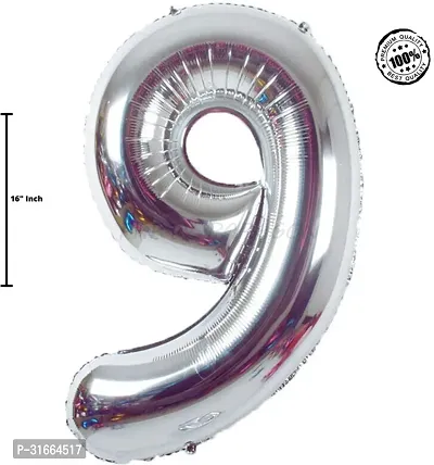 Solid 9 Number Helium Birthday/Anniversary Balloon Silver, Pack Of 1-thumb2