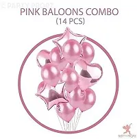 Solid Pink Birthday 2 Star,2 Heart Foil,10 Latex Balloon Pink, Pack Of 14-thumb1