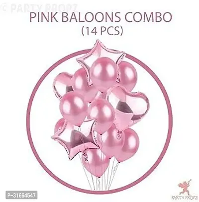 Solid Pink Birthday 2 Star,2 Heart Foil,10 Latex Balloon Pink, Pack Of 14-thumb2