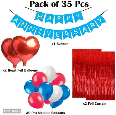 Solid Red Theme Happy Anniversary Decoration Balloon Multicolor, Pack Of 35-thumb2