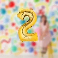 Solid 2 Number Helium Birthday/Anniversary Balloon Gold, Pack Of 9-thumb1