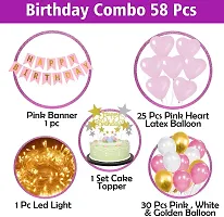 Solid Birthday Banner, Light, Pink, White And Golden Balloon Multicolor, Pack Of 58-thumb1