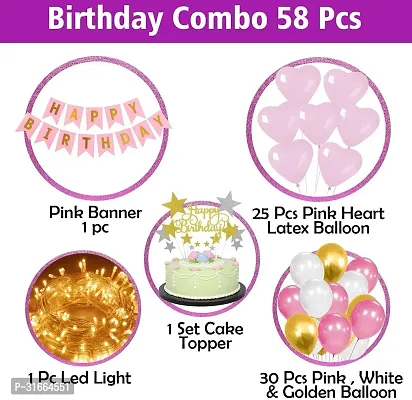 Solid Birthday Banner, Light, Pink, White And Golden Balloon Multicolor, Pack Of 58-thumb2