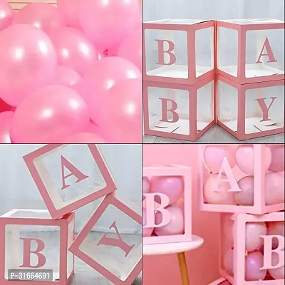 Solid Paper Baby Letter Balloon Box For Baby Shower Party Decoration Set Of 4 Boxes Balloon Pink, Pack Of 4-thumb0