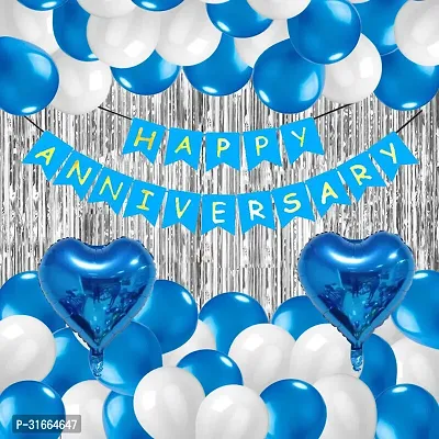 Solid Blue And Silver Theme Happy Anniversary Balloon Multicolor, Pack Of 35-thumb0