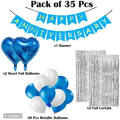 Solid Blue And Silver Theme Happy Anniversary Balloon Multicolor, Pack Of 35-thumb2