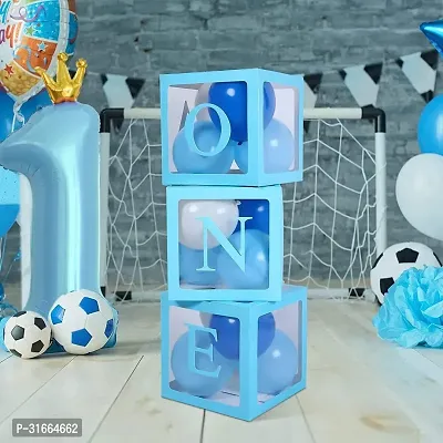 Solid Paper Blue One Balloon Box For 1St Birthday Parties Decorations Set 3 Box Balloon Blue, Pack Of 3-thumb2