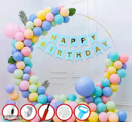 Solid Happy Birthday Decoration Kit, Pastel Balloon Multicolor, Pack Of 1-thumb0