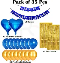 Solid Blue And Golden Theme Happy Anniversary Decoration Balloon Multicolor, Pack Of 35-thumb1