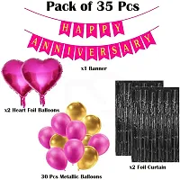 Solid Happy Anniversary Decoration Combo Banner With Curtain And Latex Balloon Multicolor, Pack Of 35-thumb1