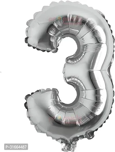 Solid 3 Number Helium Birthday/Anniversary Balloon Silver, Pack Of 1