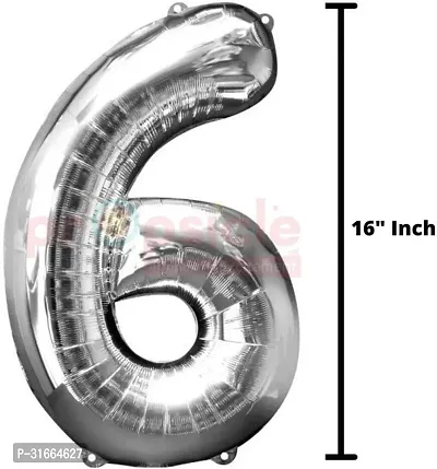 Solid 6 Number Helium Birthday/Anniversary Balloon Silver, Pack Of 1-thumb2