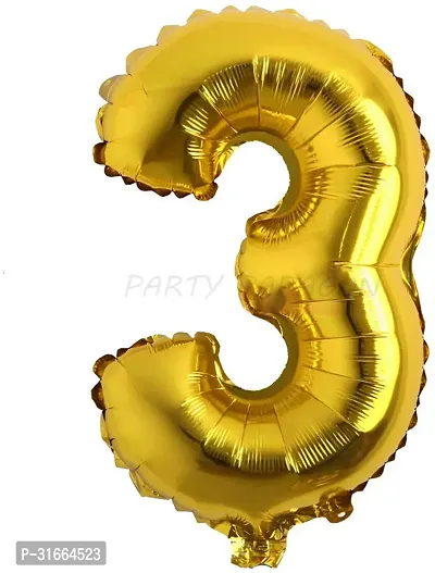 Solid 3 Number Helium Birthday/Anniversary Balloon Gold, Pack Of 1-thumb0