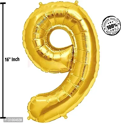 Solid 9 Number Helium Birthday/Anniversary Balloon Gold, Pack Of 1-thumb2