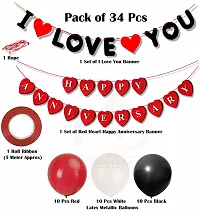 Solid Happy Anniversary Decoration Items Kit With Red, Black, White Latex Balloon Multicolor, Pack Of 34-thumb1