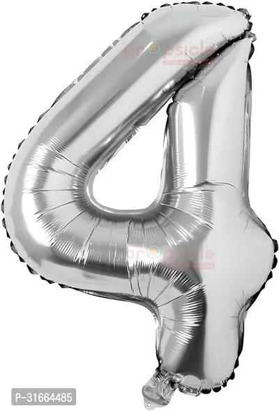 Solid 4 Number Helium Birthday/Anniversary Balloon Silver, Pack Of 1