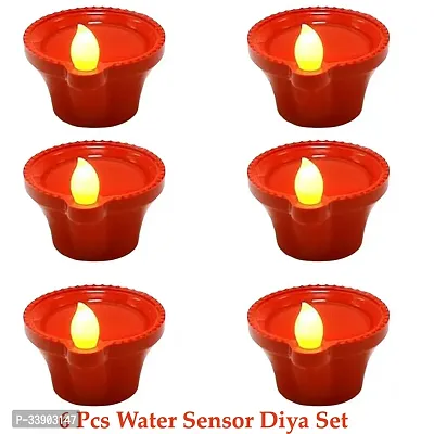 6 Led Water Sensor Diya for Diwali Decoration Item for Home Decor and Diwali Gift - Brown led Diya Set Deepawali Decor for Office Livl Diwali Decor for Office Living Room Diwali Festival Item (24 Pcs)