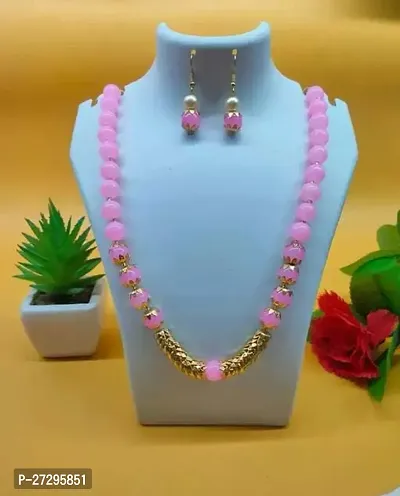 Stylish Pink Brass Jewellery Set For Women