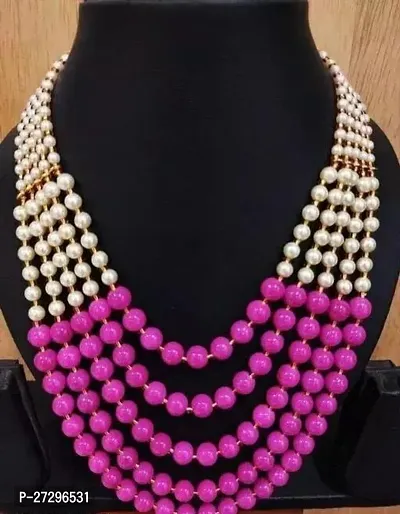 Stylish Pink and White Pearl Layered Necklace For Women-thumb0