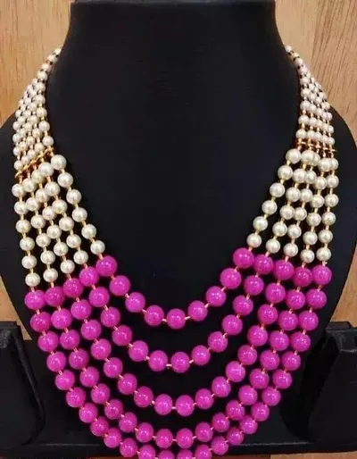 Stylish Pink and White Pearl Layered Necklace For Women