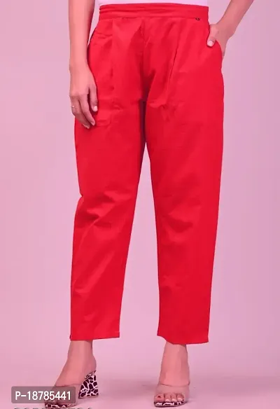 Stylish Cotton Solid Trousers For Women-thumb0
