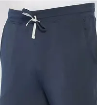 Navy Blue Cotton Blend Regular Track Pants For Men-thumb1