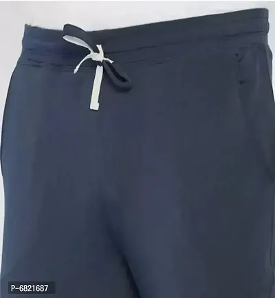 Navy Blue Cotton Blend Regular Track Pants For Men-thumb2