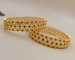 Elegant Golden Alloy Bangles Set For Women 2Pcs-thumb1