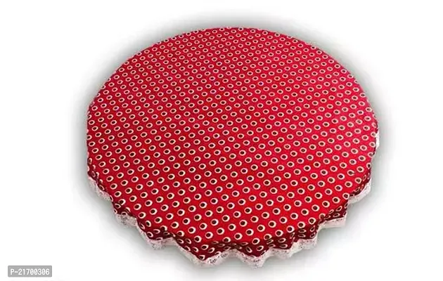 Red Polka Dots Print Dining Table Cover 4 Seater Printed Round Shape Table Cover With White Lace Size 60 Inches Diameter Water poof Dustproof Table Cloth