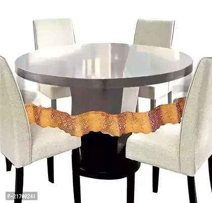 PVC Round Transparent Dining Table Cover with Gold Lace 60 Inches 4 Seater