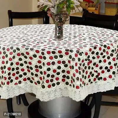 White Polka Dots Print Small Table Cover 2 Seater Printed Round Shape Table Cover With White Lace Size 40 Inches Diameter Water poof Dustproof Table Cloth