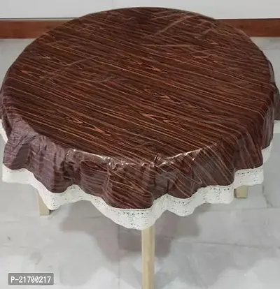 Dark Brown Wood Print Small Table Cover 2 Seater Printed Round Shape Table Cover With White Lace Size 40 Inches Diameter Water poof Dustproof Table Cloth