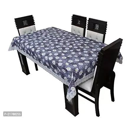 Blue Flower Print Dining Table Cover 6 Seater Printed Rectangular Shape Table Cover With White Lace Size 60x90 Inches Diameter Water poof Dustproof Table Cloth-thumb0