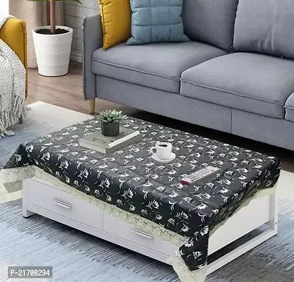 Grey Flower Print Center Table Cover 2 Seater Printed Rectangular Shape Table Cover With White Lace Size 40x60 Inches Water poof Dustproof Table Cloth-thumb0