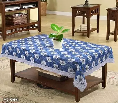 Blue Flower Print Center Table Cover 2 Seater Printed Rectangular Shape Table Cover With White Lace Size 40x60 Inches Diameter Water poof Dustproof Table Cloth-thumb0