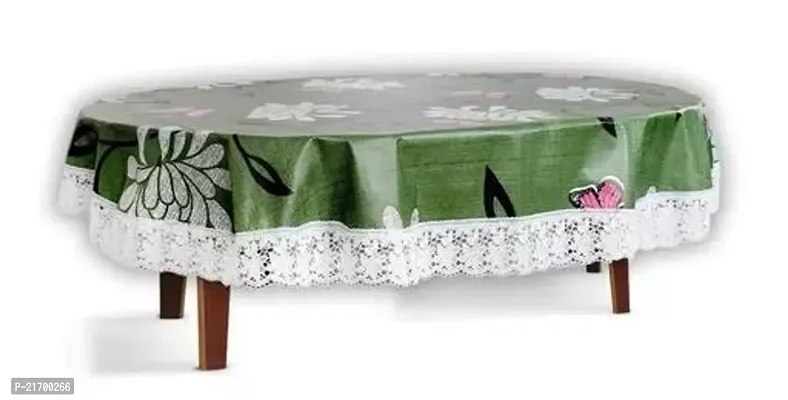 Green Flower Print Dining Table Cover 4 Seater Printed Oval Shape Table Cover With White Lace Size 54x78 Inches Water poof Dustproof Table Cloth-thumb0