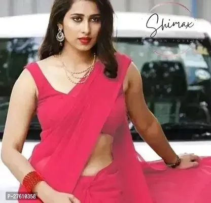 Trendy Pink Georgette Solid Saree With Blouse Piece For Women