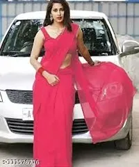 Trendy Pink Georgette Solid Saree With Blouse Piece For Women-thumb1