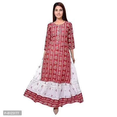 Generic Woman Bandhani Printed Cotton Kurta Skirt Set RED M L XL XXL-thumb0