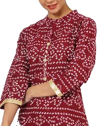 Rangoli Creations Woman's Rajasthani Bandhani Printed Cotton Designer Stylish Kurti Pant Set,Size,XXL Maroon-thumb1