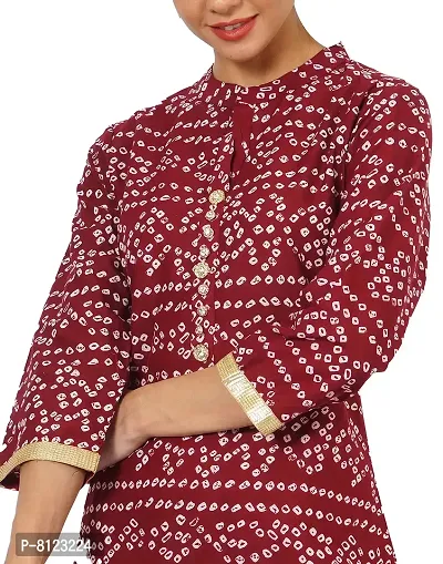 Rangoli Creations Woman's Rajasthani Bandhani Printed Cotton Designer Stylish Kurti Pant Set,Size,XXL Maroon-thumb2