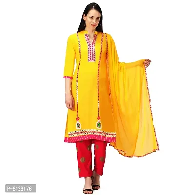 Women's Beautiful Rayon Kurti Pant Dupatta Set (Yellow, XXL)-thumb0