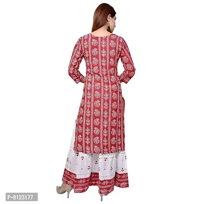 Generic Woman Bandhani Printed Cotton Kurta Skirt Set RED M L XL XXL-thumb4