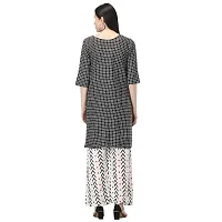 Women's Cotton Straight Kurti Palazzo Dupatta Set (Black and White, Medium, 3)-thumb1