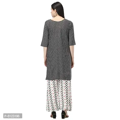 Women's Cotton Straight Kurti Palazzo Dupatta Set (Black and White, Medium, 3)-thumb2