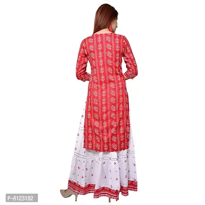 Generic Woman Bandhani Printed Cotton Kurta Skirt Set RED M L XL XXL-thumb2