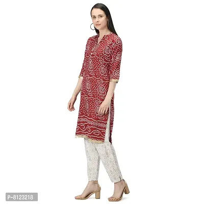 Mastani Collection Women's Cotton Bandej Bandhani Print Kurti with Straight Pants (Red, Large)-thumb4