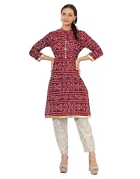 Rangoli Creations Woman's Rajasthani Bandhani Printed Cotton Designer Stylish Kurti Pant Set,Size,XXL Maroon-thumb4