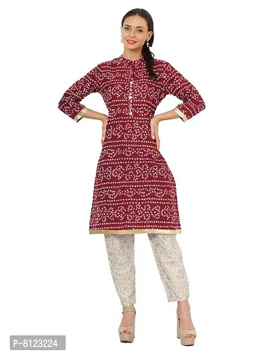 Rangoli Creations Woman's Rajasthani Bandhani Printed Cotton Designer Stylish Kurti Pant Set,Size,XXL Maroon-thumb5