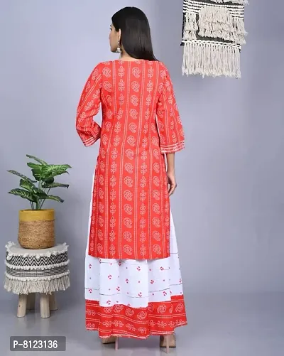 Woman Bandhani Printed Cotton Kurta Skirt Set (RED)-thumb4